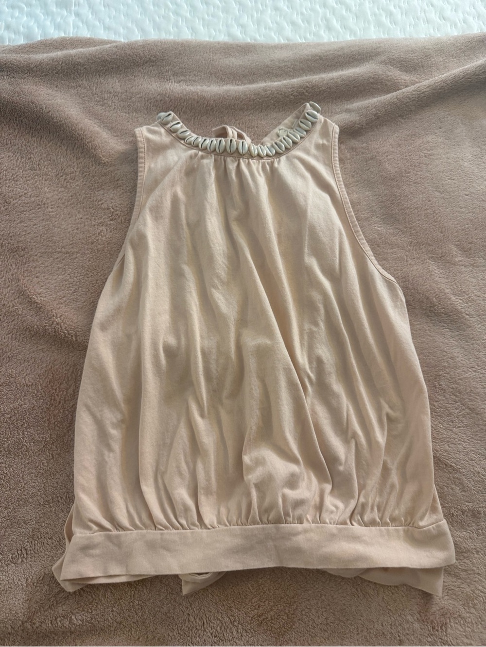 White Crow Cream Shell Halter Tank with Bead-Trim Neckline